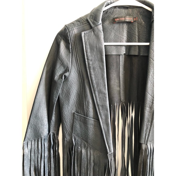 Kate Moss for Topshop Deep Charcoal Navy Fringed Leather Jacket - Picture 13 of 16